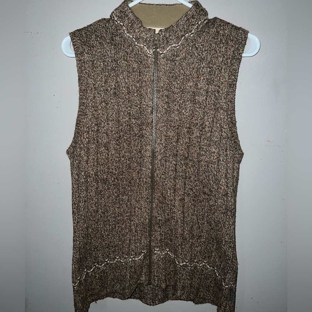 Womens Small Woolrich Hickory Heather Sweater Vest Mock Neck Wool/Lambs Wool